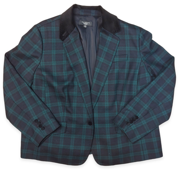 Talbots Jackets & Blazers - Talbot's Blackwatch Plaid Wool Blend Blazer 18W velvet details